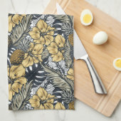 Luxury Elegant Gold N' Black Tropical Flowers Theedoek (Quarter Fold)