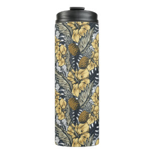 Luxury Elegant Gold N' Black Tropical Flowers Thermosbeker