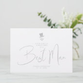 Luxury Elegant Grey Gorgeous Script Best Man Kaart (Staand voorkant)