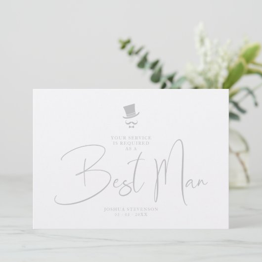 Luxury Elegant Grey Gorgeous Script Best Man Kaart (Staand voorkant)