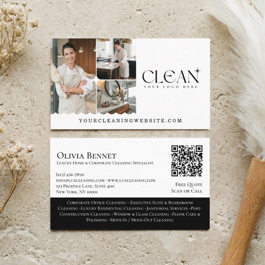 Luxury Elegant Maid House Cleaning Photo QR Code Visitekaartje