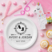 Luxury Elegant Monogram with Initials white Papieren Bordje (Feest)