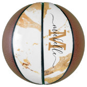 Luxury Elegant Monogrammed White Marble Gold Foil Basketbal (Verticaal)