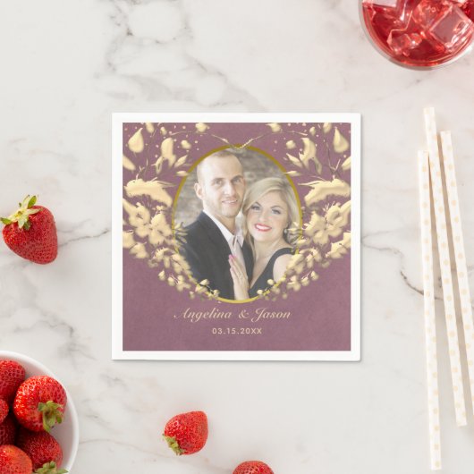 Luxury Elegant Paars en Gold Wedding Foto Servet (Insitu)