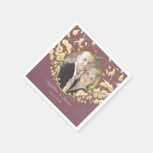 Luxury Elegant Paars en Gold Wedding Foto Servet (Hoek)