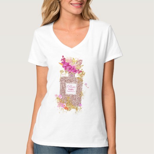 Luxury Elegant Pink Glitter Perfume T-Shirt (Voorkant)