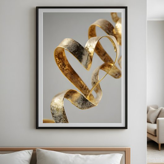Luxury elegant ribbon heart. Valentine hearts. Poster