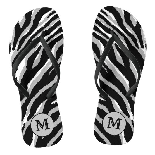 Luxury Elegant Silver Black Monogrammed Tiger Teenslippers (Voetbed)