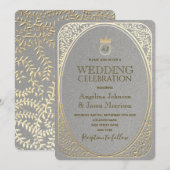 Luxury Elegant Silver & Gold Floral Swirls Wedding Kaart (Voorkant / Achterkant)