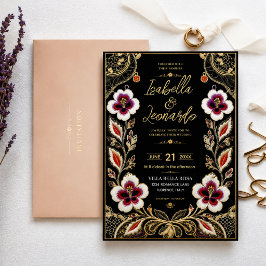 Luxury Embroidered Floral Black and Gold Elegant Kaart