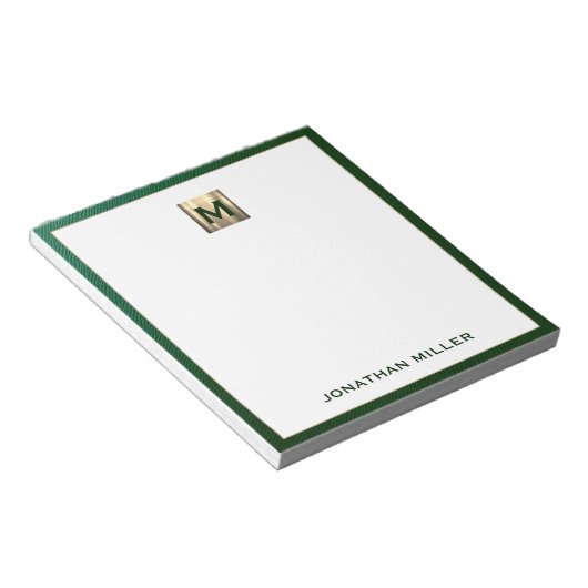 Luxury Emerald Gold Monogram Notitieblok (Schuin)