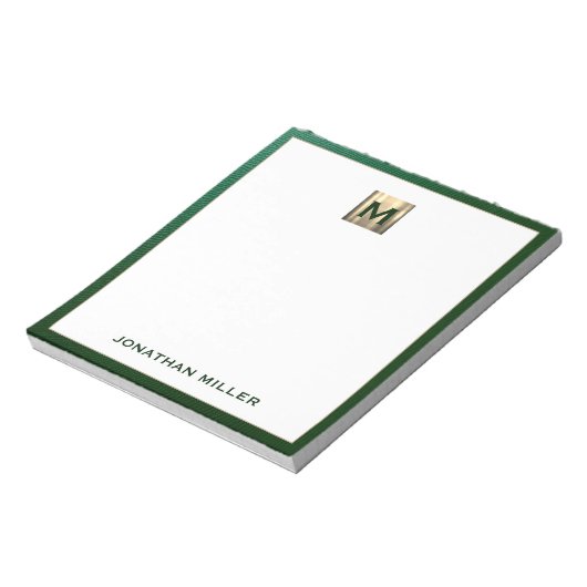 Luxury Emerald Gold Monogram Notitieblok (Linkerzijde)