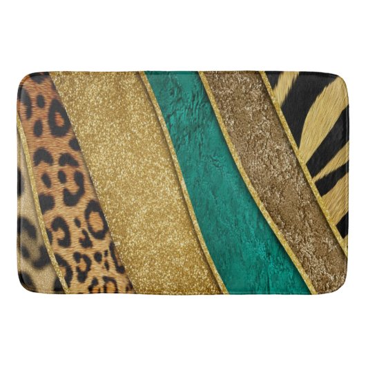 Luxury Emerald & Gold Safari Leopard Zebra Glitter Badmat (Voorkant)