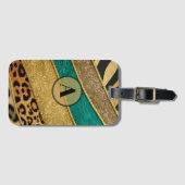 Luxury Emerald & Gold Safari Leopard Zebra Glitter Bagagelabel (Voorkant (horizontaal))