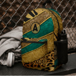 Luxury Emerald & Gold Safari Leopard Zebra Glitter Bedrukte Rugzak