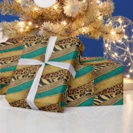 Luxury Emerald & Gold Safari Leopard Zebra Glitter Cadeaupapier