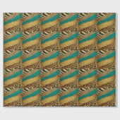 Luxury Emerald & Gold Safari Leopard Zebra Glitter Cadeaupapier (Vlak)