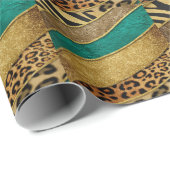 Luxury Emerald & Gold Safari Leopard Zebra Glitter Cadeaupapier (Rol Hoek)
