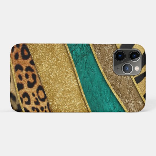 Luxury Emerald & Gold Safari Leopard Zebra Glitter Case-Mate iPhone Case (Achterkant (horizontaal))
