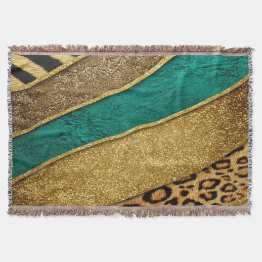 Luxury Emerald & Gold Safari Leopard Zebra Glitter Deken (Voorkant)