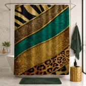 Luxury Emerald & Gold Safari Leopard Zebra Glitter Douchegordijn