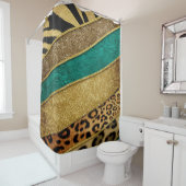 Luxury Emerald & Gold Safari Leopard Zebra Glitter Douchegordijn (In situ)