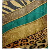 Luxury Emerald & Gold Safari Leopard Zebra Glitter Douchegordijn (Voorkant)