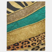 Luxury Emerald & Gold Safari Leopard Zebra Glitter Fleece Deken (Voorkant)