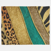 Luxury Emerald & Gold Safari Leopard Zebra Glitter Fleece Deken (Voorkant (Horizontaal))