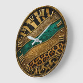 Luxury Emerald & Gold Safari Leopard Zebra Glitter Grote Klok (Hoek)