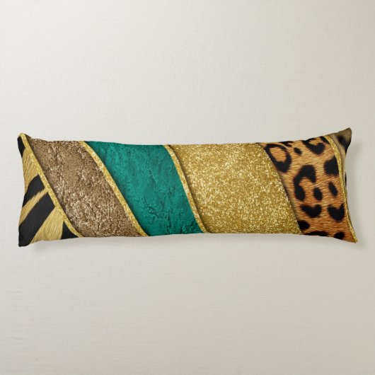 Luxury Emerald & Gold Safari Leopard Zebra Glitter Lichaamskussen (Achterkant)
