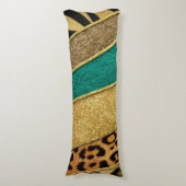 Luxury Emerald & Gold Safari Leopard Zebra Glitter Lichaamskussen (Voorkant Verticaal)