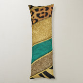 Luxury Emerald & Gold Safari Leopard Zebra Glitter Lichaamskussen (Achterkant (Verticaal))