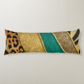 Luxury Emerald & Gold Safari Leopard Zebra Glitter Lichaamskussen (Voorkant)