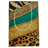 Luxury Emerald & Gold Safari Leopard Zebra Glitter Medium Cadeauzakje (Voorkant)