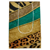 Luxury Emerald & Gold Safari Leopard Zebra Glitter Medium Cadeauzakje (Achterkant)