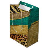 Luxury Emerald & Gold Safari Leopard Zebra Glitter Medium Cadeauzakje (Achterkant Gekanteld)