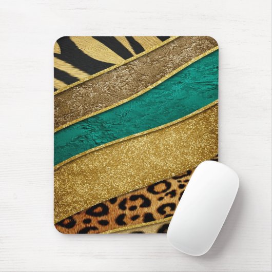Luxury Emerald & Gold Safari Leopard Zebra Glitter Muismat (Met muis)