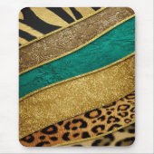 Luxury Emerald & Gold Safari Leopard Zebra Glitter Muismat (Voorkant)