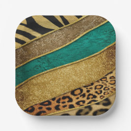 Luxury Emerald & Gold Safari Leopard Zebra Glitter Papieren Bordje