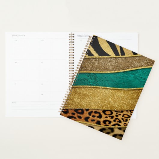 Luxury Emerald & Gold Safari Leopard Zebra Glitter Planner (Display)