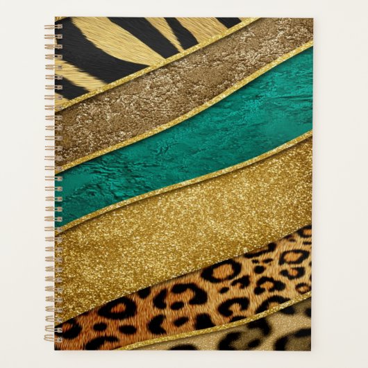 Luxury Emerald & Gold Safari Leopard Zebra Glitter Planner (Voorkant)