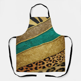 Luxury Emerald & Gold Safari Leopard Zebra Glitter Schort