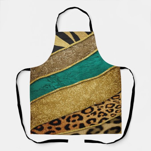 Luxury Emerald & Gold Safari Leopard Zebra Glitter Schort (Voorkant)