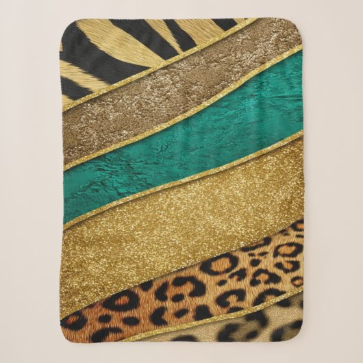 Luxury Emerald & Gold Safari Leopard Zebra Glitter Sherpa Deken (Voorkant)