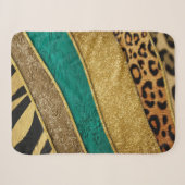 Luxury Emerald & Gold Safari Leopard Zebra Glitter Sherpa Deken (Voorkant (horizontaal))