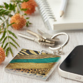 Luxury Emerald & Gold Safari Leopard Zebra Glitter Sleutelhanger (Voorkant Rechts)