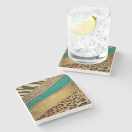 Luxury Emerald & Gold Safari Leopard Zebra Glitter Stenen Onderzetter