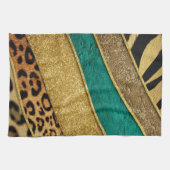 Luxury Emerald & Gold Safari Leopard Zebra Glitter Theedoek (Horizontaal)
