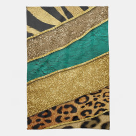 Luxury Emerald & Gold Safari Leopard Zebra Glitter Theedoek